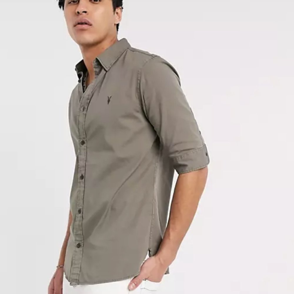 All Saints Olive Green Casual Button Down Shirt